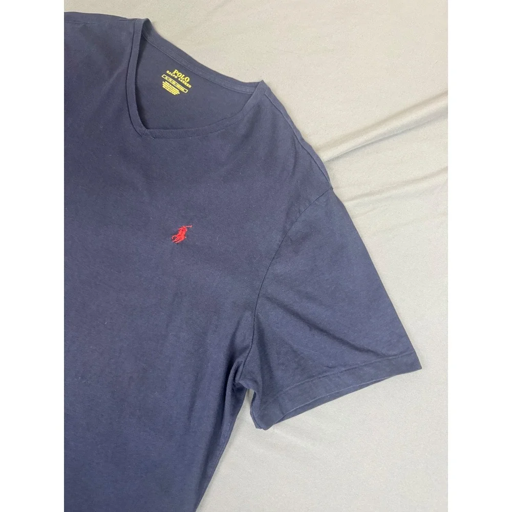 Polo Ralph Lauren Mens V-Neck T-Shirt Navy Blue Red Pony Logo XL Cotton Tee